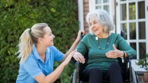 Companion chatting with an older woman